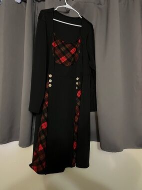 SHEIN Black Dress with Red Plaid Insets